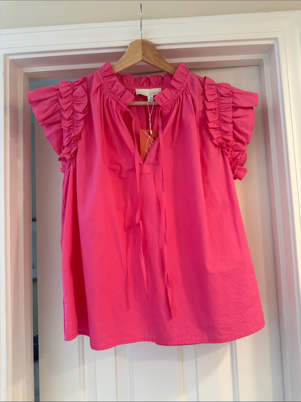 Bright Pink Ruffle Sleeve Women's Top